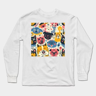 Eclectic Happy Pets and Nature Pattern Long Sleeve T-Shirt